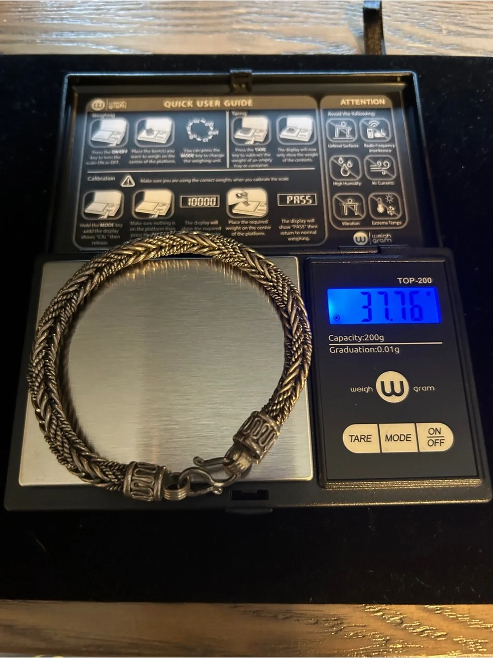 Sterling Silver Braided Woven Bracelet – 37.76g. Marked 925 on clasp